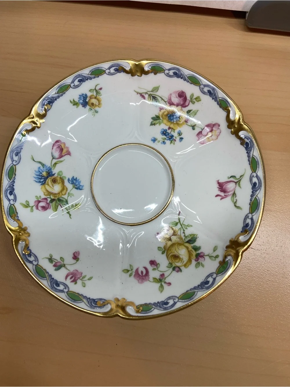 Vintage Porcelain Floral Demitasse Cup & Saucer - White with Gold Trim